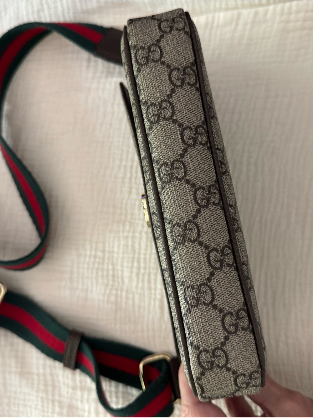 Gucci Beige Brown GG Supreme Crossbody with Green-Red Web Strap - Picture 5 of 6